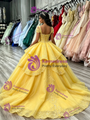 Yellow Tulle Square Neck Appliques Quinceanera Dress