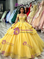 Yellow Tulle Square Neck Appliques Quinceanera Dress