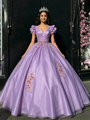 Purple Tulle V-neck Appliques Quinceanera Dress