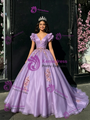 Purple Tulle V-neck Appliques Quinceanera Dress