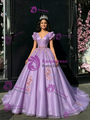 Purple Tulle V-neck Appliques Quinceanera Dress