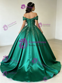 Green Satin Appliques Quinceanera Dress