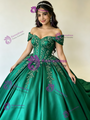 Green Satin Appliques Quinceanera Dress