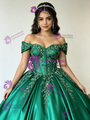 Green Satin Appliques Quinceanera Dress