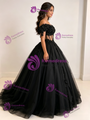 Black Tulle Sequins Appliques Quinceanera Dress