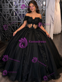 Black Tulle Sequins Appliques Quinceanera Dress