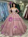Pink Tulle Off the Shoulder Appliques Quinceanera Dress