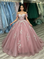 Pink Tulle Off the Shoulder Appliques Quinceanera Dress
