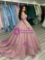 Pink Tulle Off the Shoulder Appliques Quinceanera Dress