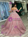 Pink Tulle Off the Shoulder Appliques Quinceanera Dress