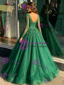 Green Tulle V-neck Long Sleeve Quinceanera Dress