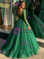 Green Tulle V-neck Long Sleeve Quinceanera Dress