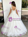 White Tulle V-neck Short Sleeve Appliques Quinceanera Dress