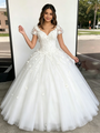 White Tulle V-neck Short Sleeve Appliques Quinceanera Dress