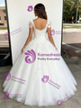 White Tulle V-neck Short Sleeve Appliques Quinceanera Dress