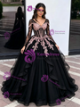 Black Tulle V-Neck Appliques Quinceanera Dress