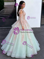 Green Sequins Long Sleeve Appliques Quinceanera Dress