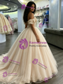 Champagne Tulle Appliques Quinceanera Dress