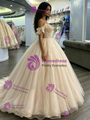 Champagne Tulle Appliques Quinceanera Dress