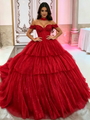 Red Tulle Off the Shoulder Quinceanera Dress