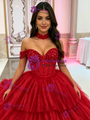 Red Tulle Off the Shoulder Quinceanera Dress