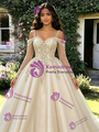 Champagne Tulle Straps Long Sleeve Quinceanera Dress