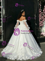 White Tulle 3D Flower Long Sleeve Quinceanera Dress