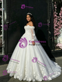 White Tulle 3D Flower Long Sleeve Quinceanera Dress