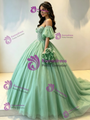 Green Tulle Off the Shoulder Beading Quinceanera Dress