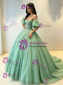 Green Tulle Off the Shoulder Beading Quinceanera Dress