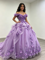 Purple Tulle Off the Shoulder Appliques Quinceanera Dress