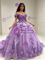 Purple Tulle Off the Shoulder Appliques Quinceanera Dress