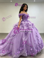Purple Tulle Off the Shoulder Appliques Quinceanera Dress