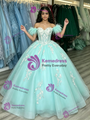 Light Blue Tulle Appliques Quinceanera Dress