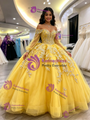 Yellow Tulle Off the Shoulder Appliques Quinceanera Dress