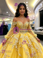 Yellow Tulle Off the Shoulder Appliques Quinceanera Dress