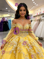 Yellow Tulle Off the Shoulder Appliques Quinceanera Dress