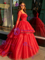 Red Tulle Long Sleve Beading Quinceanera Dress