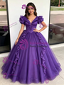 Purple Tulle V-neck Quinceanera Dress