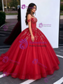 Red Tulle Off the Shoulder Appliques Quinceanera Dress