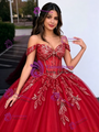 Red Tulle Off the Shoulder Appliques Quinceanera Dress
