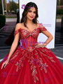 Red Tulle Off the Shoulder Appliques Quinceanera Dress