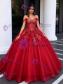 Red Tulle Off the Shoulder Appliques Quinceanera Dress