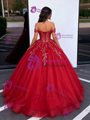 Red Tulle Off the Shoulder Appliques Quinceanera Dress