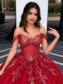 Red Tulle Off the Shoulder Appliques Quinceanera Dress