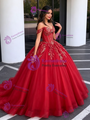 Red Tulle Off the Shoulder Appliques Quinceanera Dress