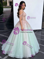 Green Tulle Straps Appliques Quinceanera Dress