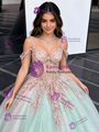 Green Tulle Straps Appliques Quinceanera Dress