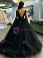 Black Tulle V-neck Long Sleeve Quinceanera Dress