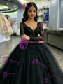 Black Tulle V-neck Long Sleeve Quinceanera Dress